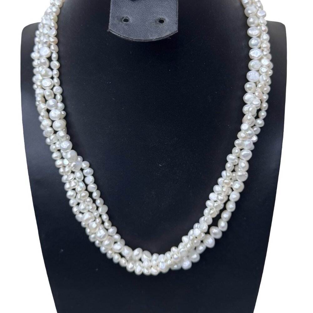 Vintage Multi-Strand Freshwater Pearl Necklace Sterling Silver Filigree 60s